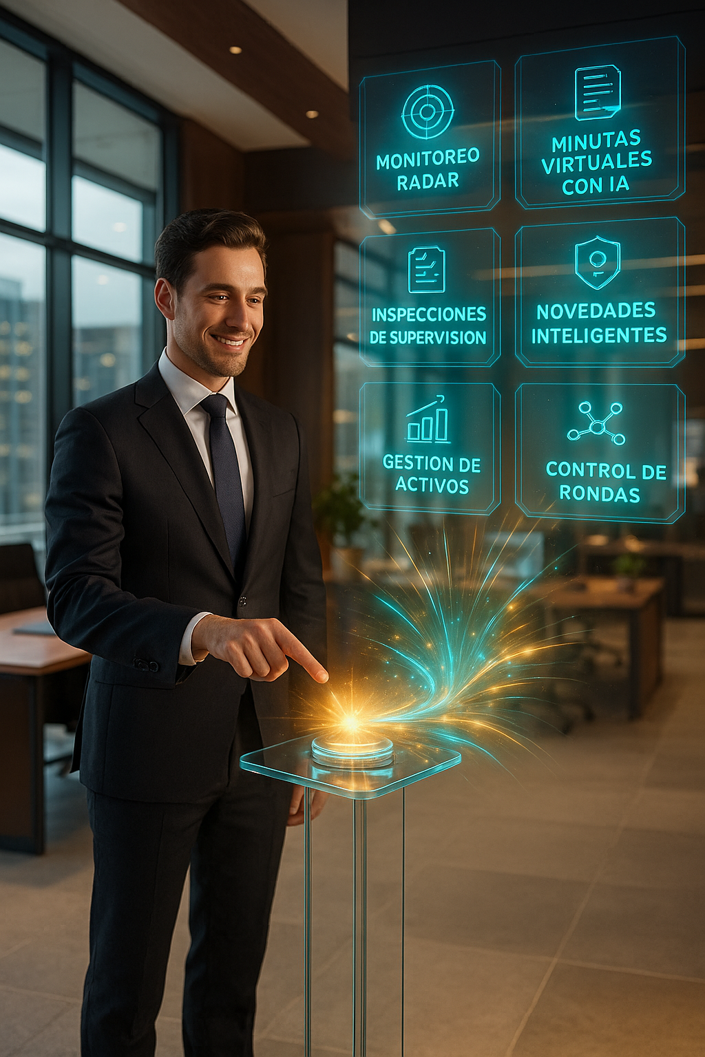 Un profesional de la seguridad usando tecnología avanzada en una tableta